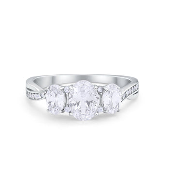 Oval Three Stone Wedding Ring Simulated Cubic Zirconia 925 Sterling Silver